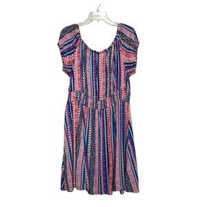 Torrid Mini Lenny Smocked Off-Shoulder Multi Color  Flattering Dress Size 1 = 1X